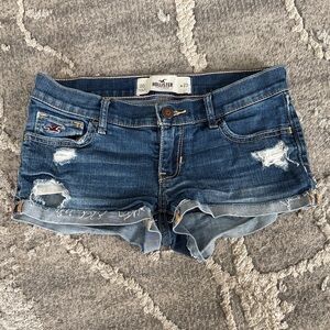 Hollister Blue Distressed Rolled-Hem Denim Shorts